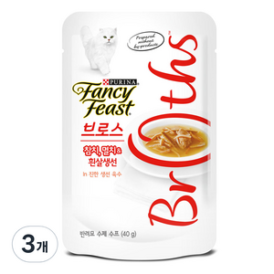 팬시피스트 브로스 고양이 간식 파우치 생선, 참치 + 멸치 + 흰살생선 + 진한 생선 육수 혼합맛, 40g, 3개