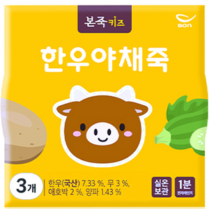 본죽키즈 한우야채 키즈죽, 180g, 3개, 한우