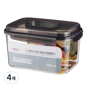 코멧 국내생산 BPA FREE 클리어 밀폐용기 핸들타입 4300ml, 4개, 단품