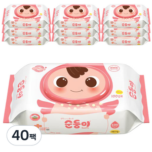 순둥이 베이직 무향 엠보싱 유아물티슈 캡형, 55g, 100개입, 40개