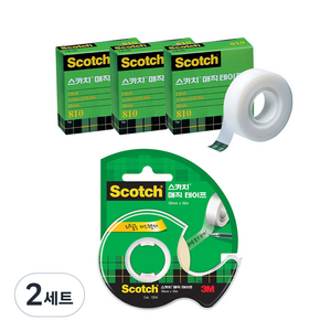 스카치 3M 매직 테이프 리필 18mm x 15m 3p + 디스펜서 122 18mm x 16m, 혼합색상, 2세트