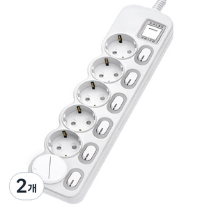 에코파워탭 LED 개별 과부하차단 멀티탭 전선형 6구 EPM-L306 + 안전커버 랜덤발송, 4.5m, 2개