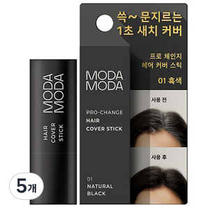 모다모다 프로체인지 헤어 커버 스틱 3.5g, 1호 흑색, 5개