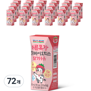 파스퇴르 바른목장 프리바이오틱스 딸기우유, 125ml, 72개