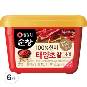 청정원순창 100% 현미 태양초 찰고추장, 500g, 6개