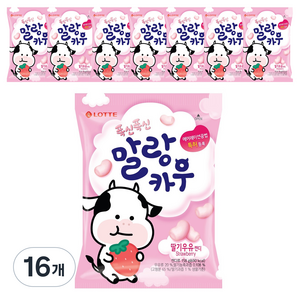 롯데웰푸드 폭신폭신 말랑카우 딸기우유 츄잉캔디, 158g, 16개