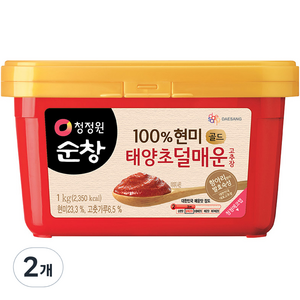 청정원순창 100% 현미 태양초 덜매운 고추장 골드, 1kg, 2개