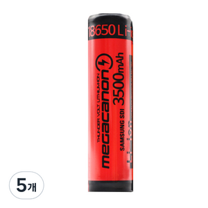 메가캐논 18650 보호회로 충전지 3500mAh 레드, 1개입, 5개