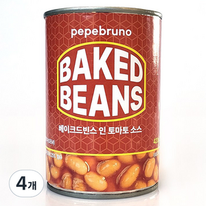 페페브루노 베이크드빈스 인 토마토 소스, 4개, 420g