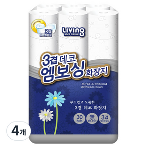 리빙티슈 3겹 데코 엠보싱 화장지, 30m, 30개입, 4개