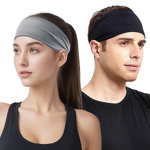 FOBIELLA 러닝 스포츠 헤어밴드 2종 세트, 블랙, 그레이, 1세트