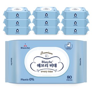 블랑슈 에브리비데 클린터치 화장실용 물티슈 캡형, 80매, 10팩
