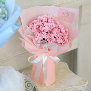 센트바스켓 조화 블루밍 수국 꽃다발, 핑크, 1개