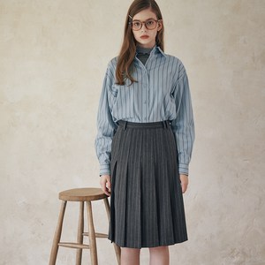 오앨 여성용 PINSTRIPE PLEATS MIDI SKIRT