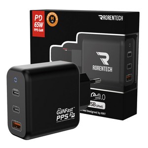 로랜텍 GaN 3포트 초고속 충전기 65W, BLACK, 1개