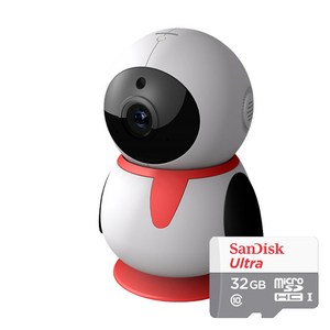 펭카 FULL HD 200만화소 홈CCTV IP네트워크 회전형 + SD 메모리 카드 32GB, PE204