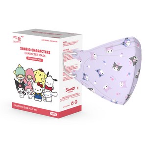 어린숨 엣지 산리오 패턴 컬러 마스크 새부리형 뉴 초소형, 03 쿠로미, 1개, 30개입