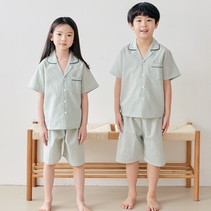 핑코코 아동용 스몰 멜론체크 반팔 파자마 상하 세트