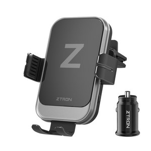 지트론 Z플립 차량용 핸드폰 고속 무선충전거치대 ZTWC-300A + 시거 급속 충전기 세트, 블랙