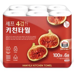 한예지 셰프 4겹 키친타월, 100매, 6개