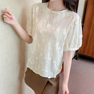 메이첼 입체 플라워 퍼프 여름 블라우스 10523