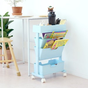 보노하우스 모던 슬림 북 트롤리 수납 정리함 4단, 모던블루