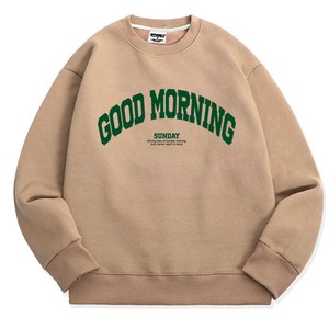 면 100 쮸리 기모 오버핏 굿모닝 맨투맨