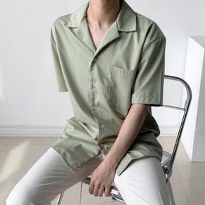 엘엑스티 남성용 오픈카라 오버핏 트윌 반팔 셔츠