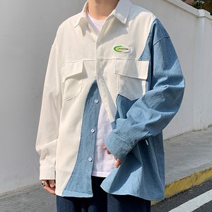 반반 배색 유니크 라인 캐주얼 유니섹스 셔츠
