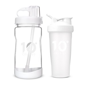 10도씨 블렌딩 쉐이커 보틀 600ml + 빨대 물통 1L 세트, 화이트(물통), 1개