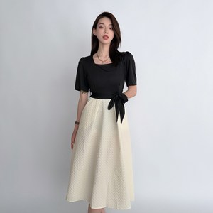 더시럽 여성용 페미닌 모노 플레어 원피스 롱
