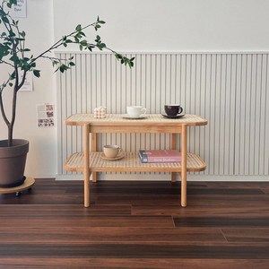 에코상사 핸드메이드 원목 라탄 2단 벤치형 수납장 테이블, 내츄럴