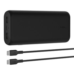 벨킨 BoostCharge 3포트 컴팩트 보조배터리 20K + USB C to C 케이블 세트, BPB014btBK, 블랙(보조배터리)