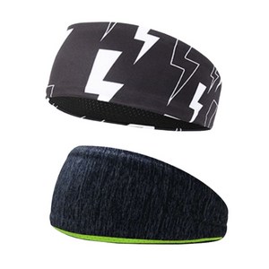 에이빅 스포츠 땀흡수 헤어밴드 쿨링 머리띠 2p, 블랙 썬더+다크그레이, 1세트