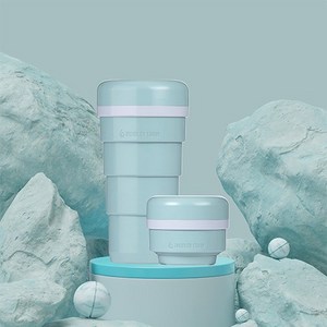 텀블러스토리 접이식 포켓 텀블러 420ml 가벼운 휴대용 텀블러 실리콘 텀블러, 1개, 외부용기 코지민트+내부용기 초콜릿