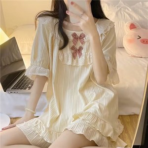 SweetieHobby 여성 반팔 잠옷 세트 파자마 레이스 홈훼어 수면잠옷 편한 라운지웨어 실내복 상하의 반바지