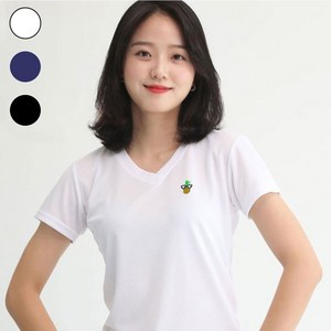 멋지군 쿨론 기능성 브이넥 파인애플 자수 반팔 쿨 티셔츠