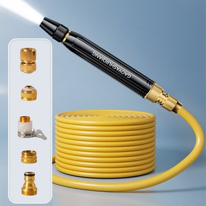 Bornoon 휴대용 고압분사기세차 가정 세척 옥외 관수 부스터호스, 블랙 분사기+오렌지호스, 15m