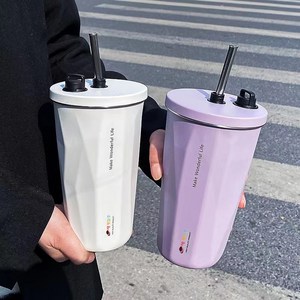 세계일주 TYESO 텀블러/콜드컵 600ml 스테인리 스보온보냉커피 잔+스테인리스빨대+세척솔 포함 BGVD-VDF63200R, 흰색, 1개