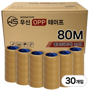 황색 박스테이프 80M 중포장 opp 투명테이프 고중량 우신 테이프, 30개