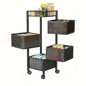 ANYOU 트롤리 이동식 고급형 일체형 철제 회전 선반 대용량 화장품 책꽂이 정리함, 4층, 블랙