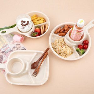 2+1 손잡이 나눔 접시 캠핑 앞접시 혼술용 식판, 사각 : 4칸(3p), 3개