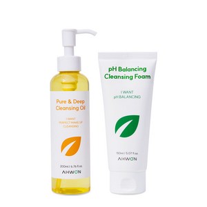 아원 Ahwon 저자극 블랙헤드제거 식물성 비건 아르간 순한 딥 클렌징오일 200ml 1개 pH5.2 약산성 쿨링 클렌징폼 150ml 1개