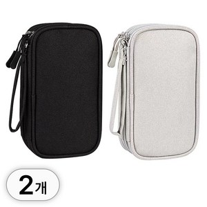 투데이리빙 2p 세트 멀티 디지털 방수 파우치 여행용 충격 보호 보조 배터리 usb 케이블 보관 가방 3단 수납 전자 테크 케이스 휴대용 충전기 다용도 기기 포켓, 2개, R89184C(블랙+그레이