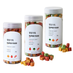 제로랩스 슈퍼푸드 영양가득 져키 강아지 간식 훈련용 보상용 350g, 단호박&토마토&연어