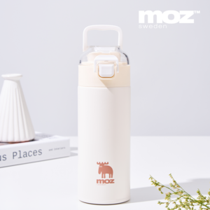 MOZ 스웨덴 텀블러 316 스텐 원터치 손잡이 보온보냉병 보온텀블러, 1개, 400ml, 크림스노우