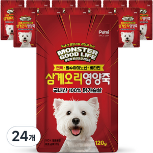 푸르미 강아지 몬스터 굿 라이프 영양죽, 삼계오리, 120g, 24개