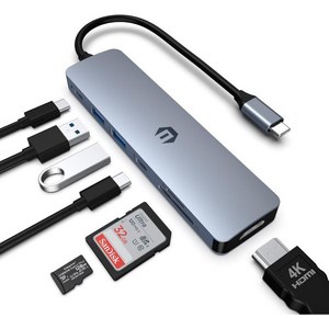 USB C HUB 7 in 1 Hub 어댑터 HDMI 출력 100W 전원 공급 3 0 2개의 0 포트 SD 및 Mico 카드 리더 노트북 Dell XPS HP S, 1개