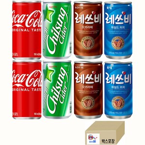 (탄산+커피 미니캔 혼합세트 4가지맛 각15캔씩 총60캔) 코카콜라+칠성사이다+레쓰비마일드+레쓰비모카