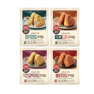 비비고 햇반 쿡반 주먹밥 (참치마요 + 스팸김치 + 불닭마요 + 치킨갈릭), 500g, 1세트